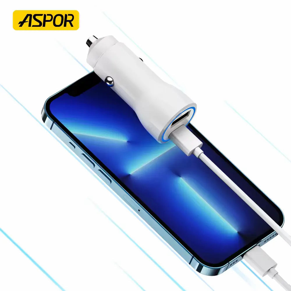 ASPOR A910 FAST CAR CHARGER QC 3.0 DUAL ALUMINUM METAL 38W PD PORTABLE