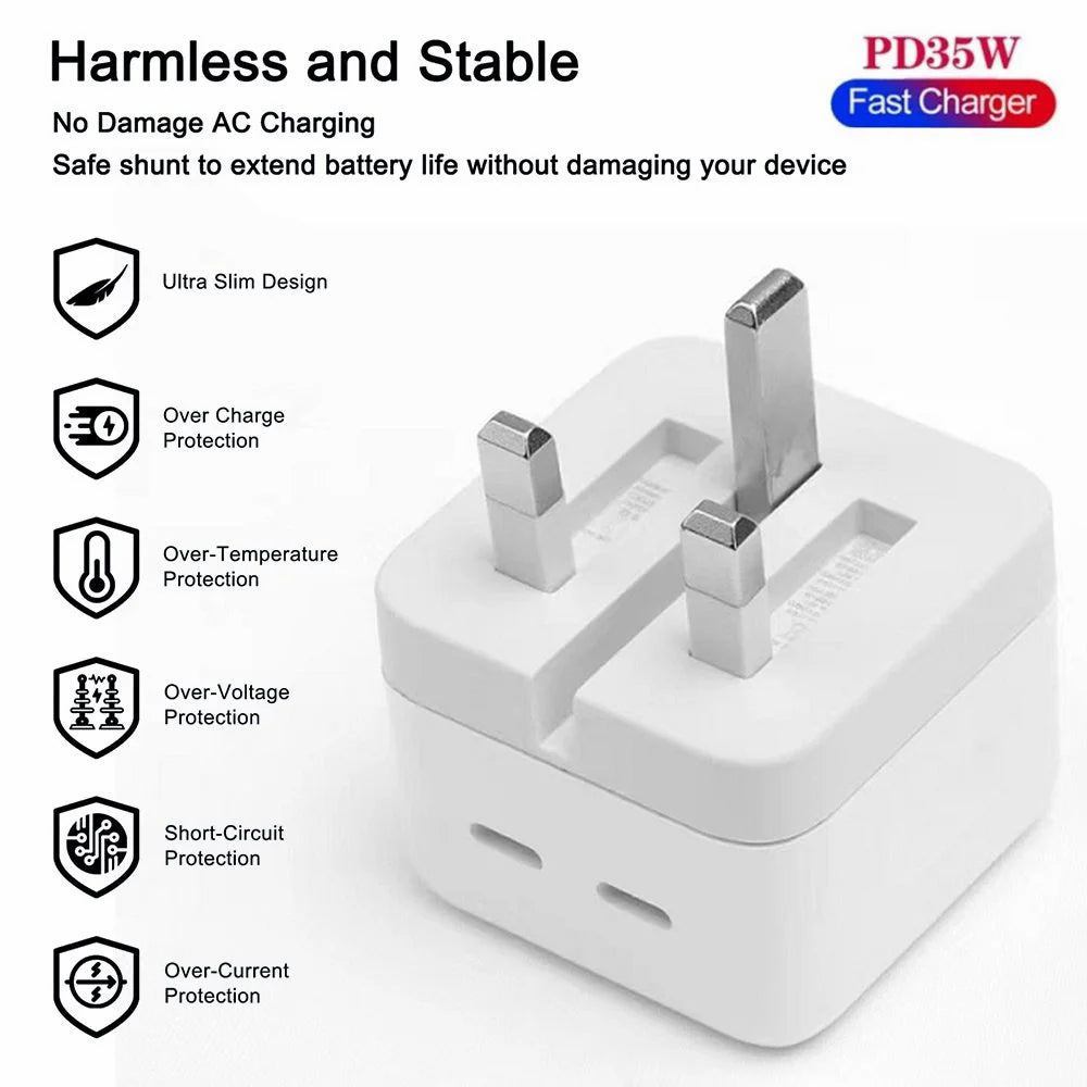 IPHONE 14 Pro 2 Pin (US PIN) 50W USB-C+C POWER Adapter With USB-C TO LIGHTINING CABLE