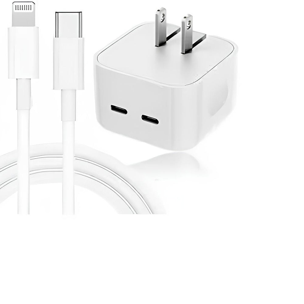 IPHONE 14 Pro 2 Pin (US PIN) 50W USB-C+C POWER Adapter With USB-C TO LIGHTINING CABLE