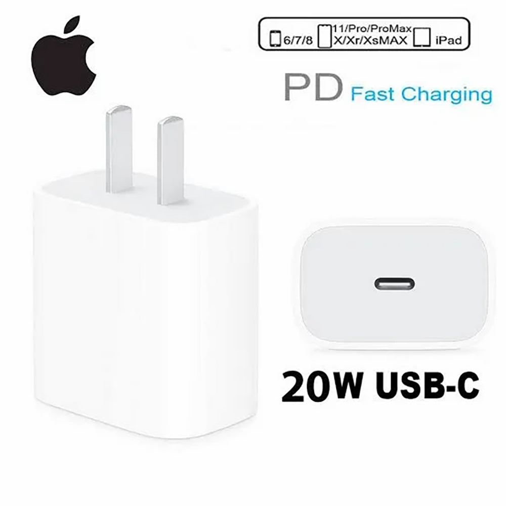 IPHONE USB-C PD 20W POWER ADAPTER CHARGER 2 PIN (USA PIN) WITH CABLE