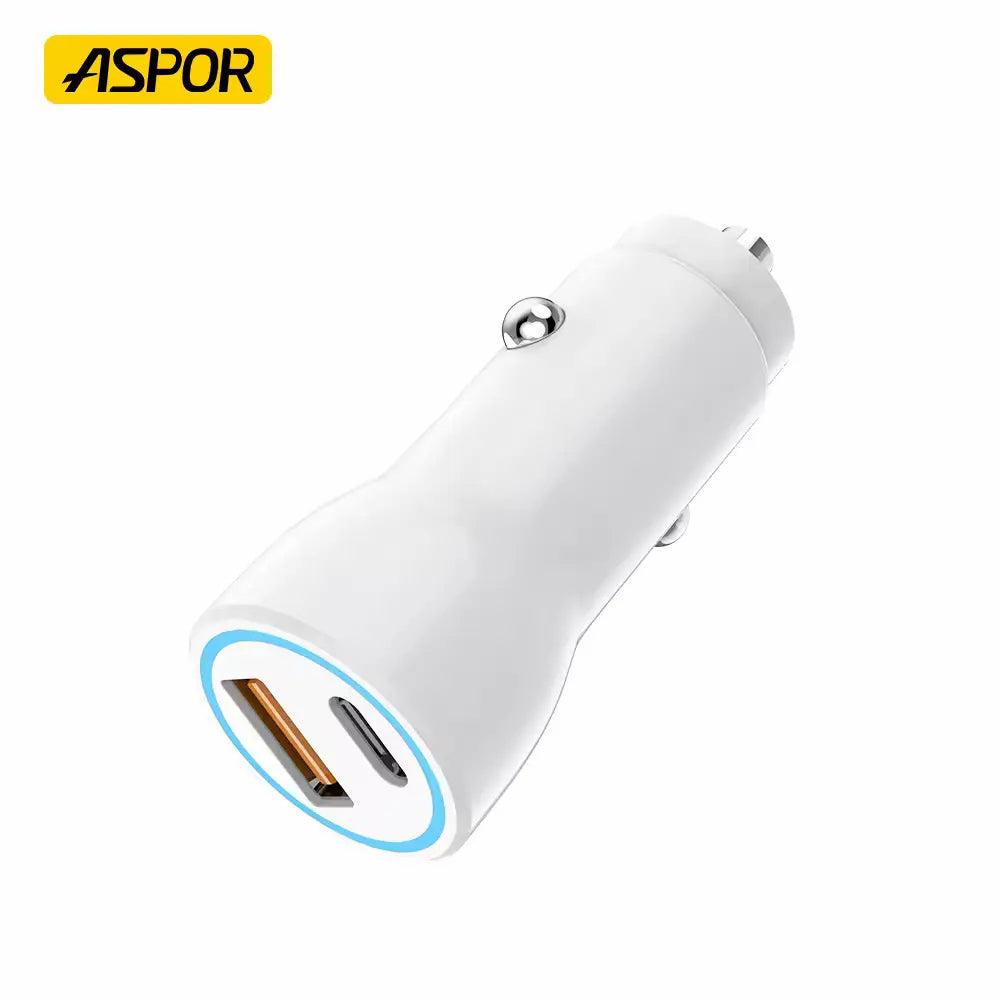 ASPOR A910 FAST CAR CHARGER QC 3.0 DUAL ALUMINUM METAL 38W PD PORTABLE