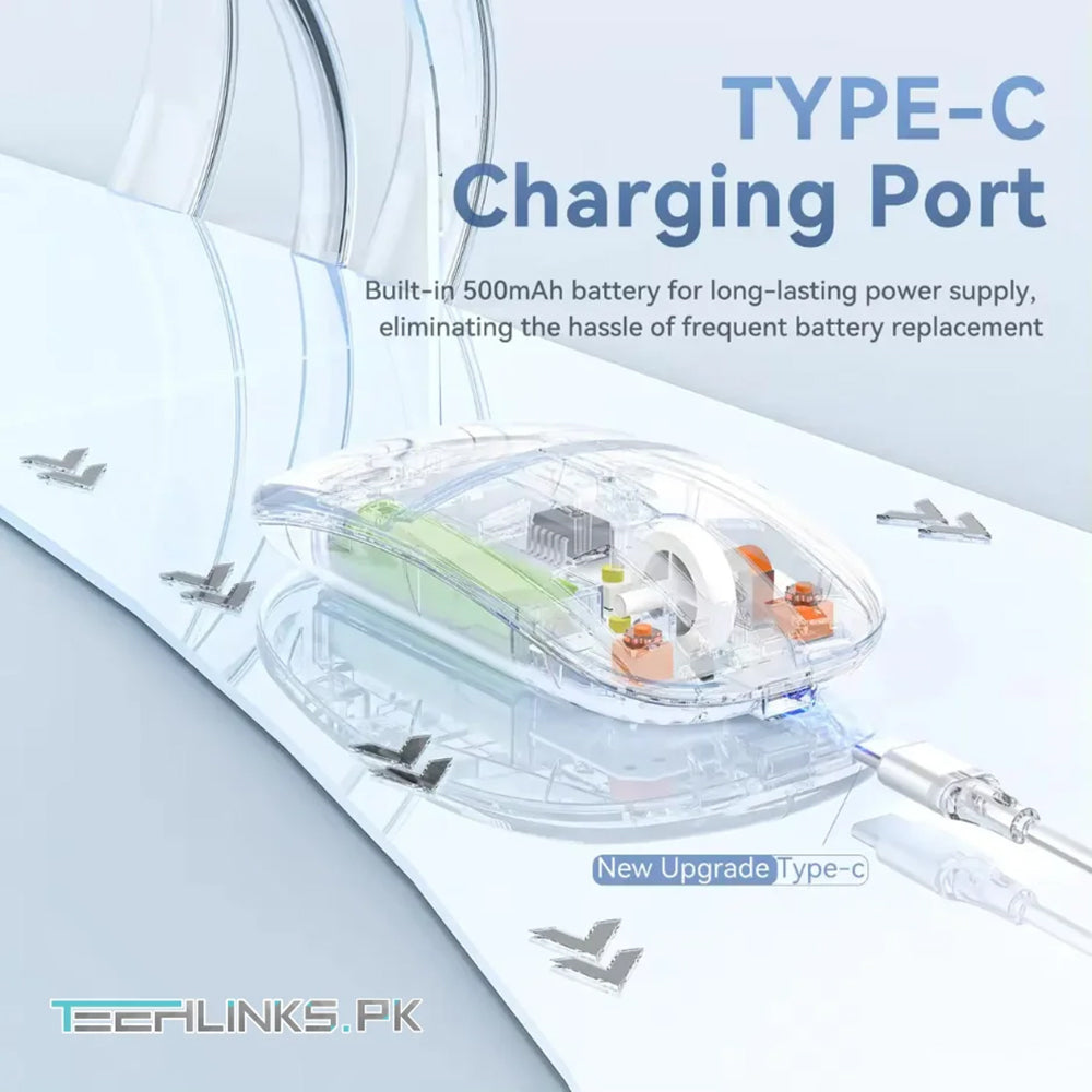 NEW TRANSPARENT M-10A WIRELESS + BLUETOOTH DUAL MODE RECHARGEABLE MOUSE