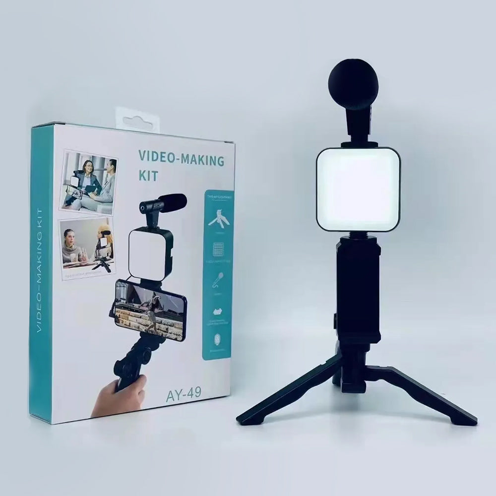 AY-49 VIDEO MAKING KIT VLOGGING TRIPOD TRIPLE BAND LIGHT