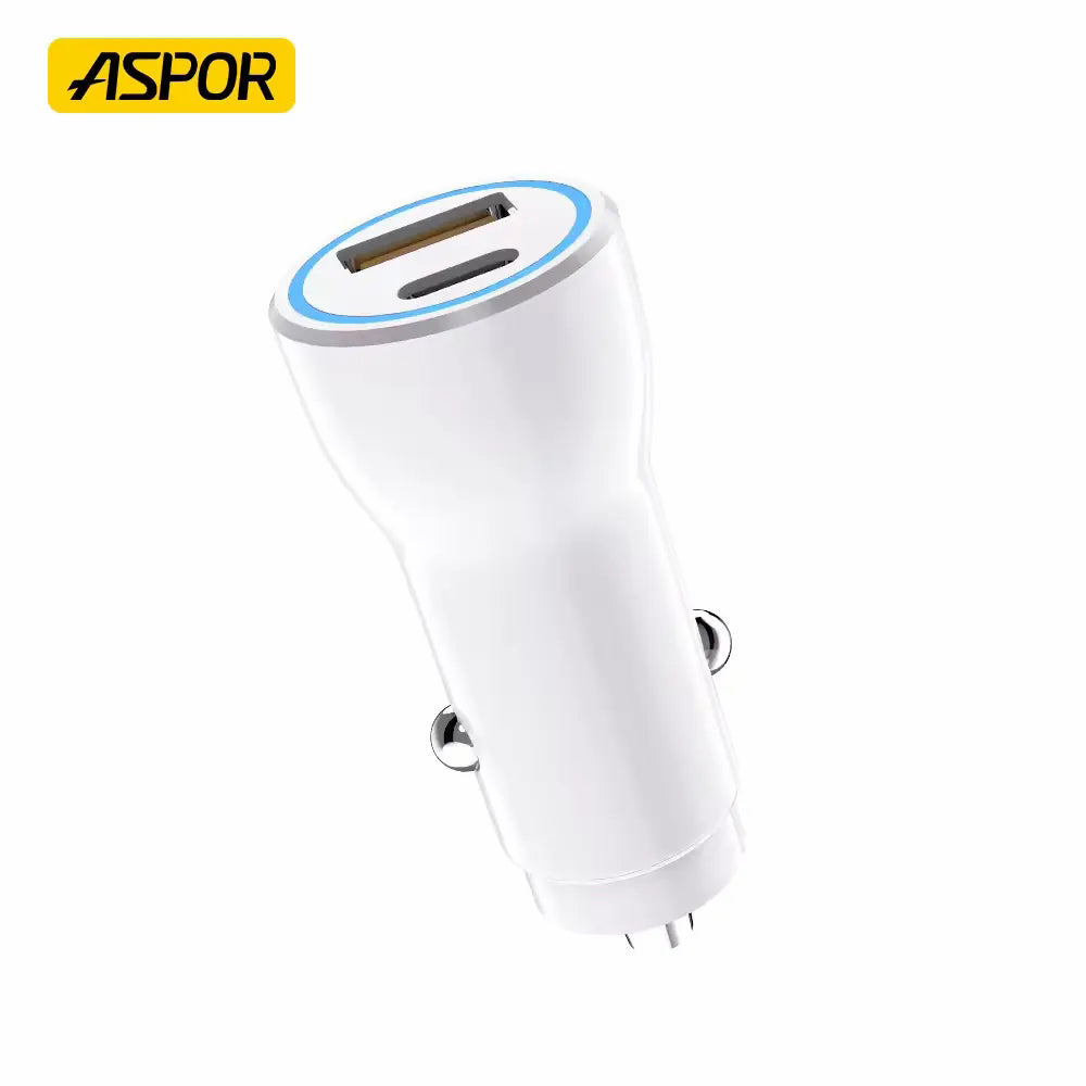 ASPOR A910 FAST CAR CHARGER QC 3.0 DUAL ALUMINUM METAL 38W PD PORTABLE