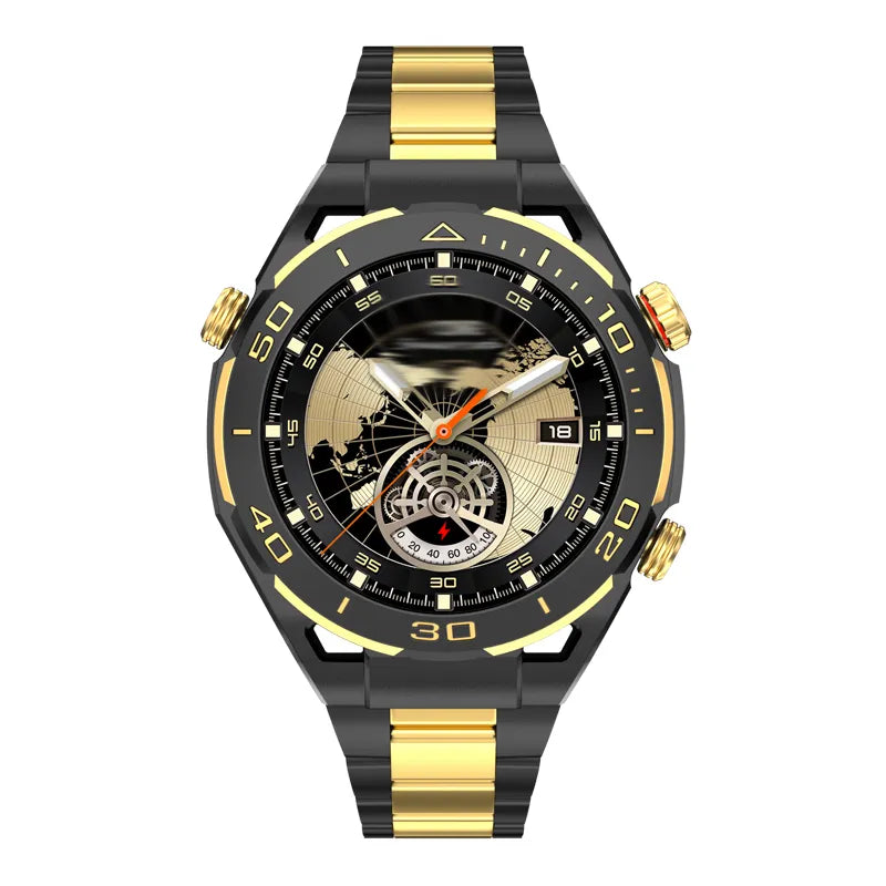 JS ULTIMATE2 1.53 INCH BT CALL SMART WATCH RDFIT APP WITH 2 STRAPS (SILICONE STRAP/STEEL BELT) GOLD STYLE