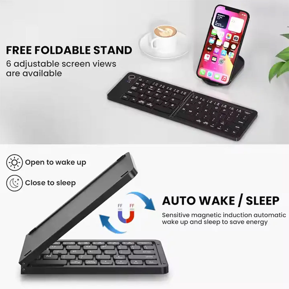B023 11 INCH FOLDABLE & RECHARGEABLE BLUETOOTH KEYBOARD BLACK