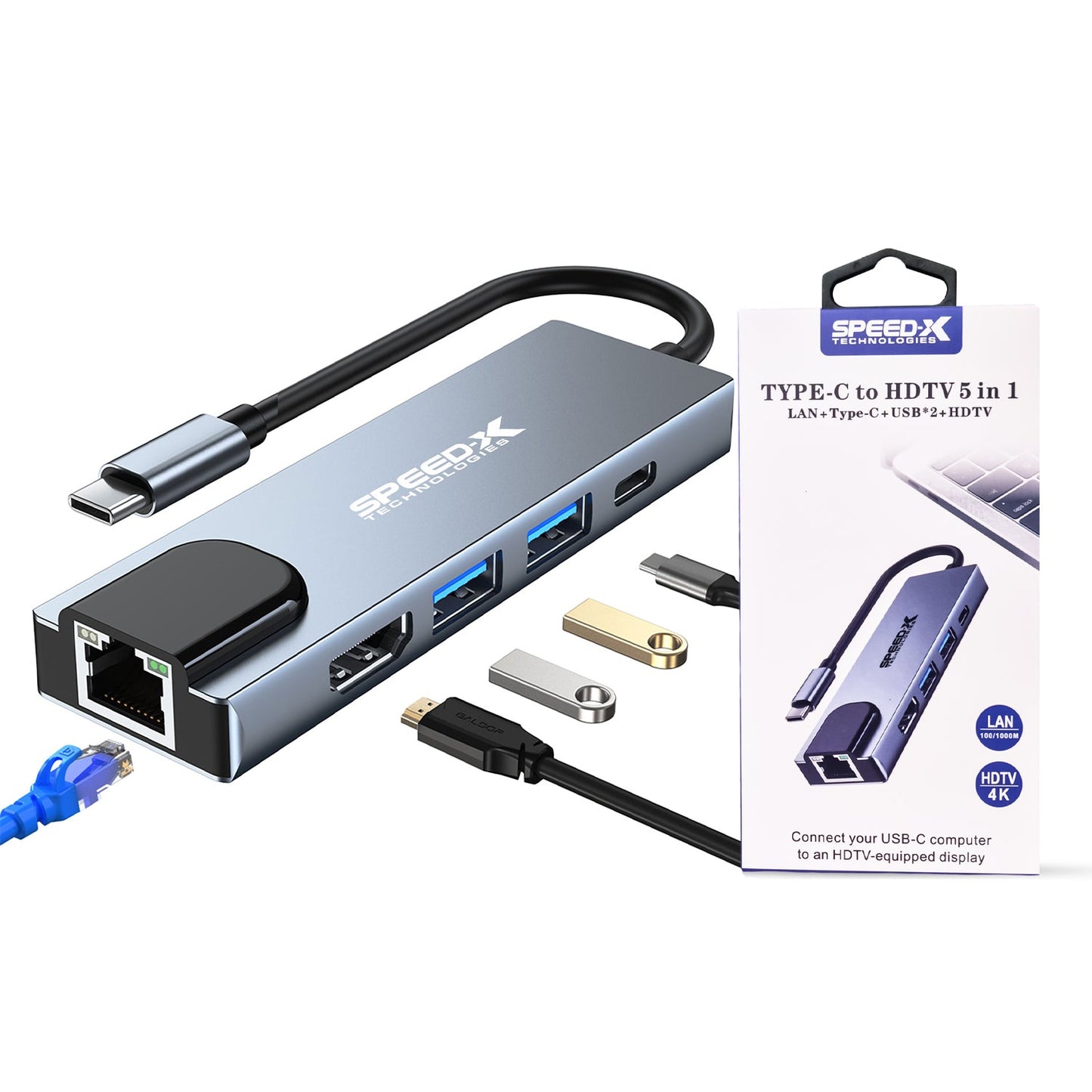 SPEED-X 5 IN 1 MULTI-PORT TYPE C 4K HDMI USB 3.0 CONVERTER