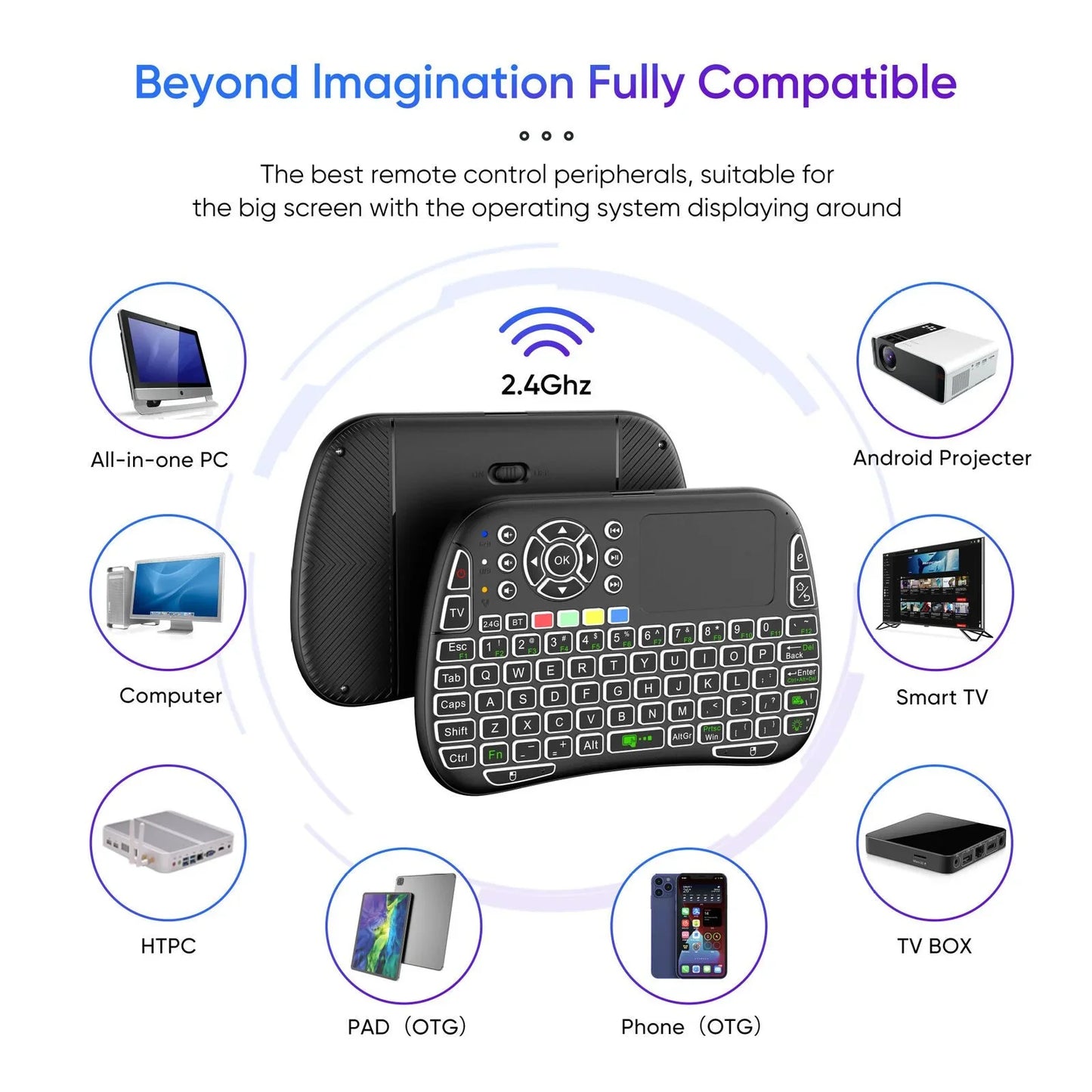 M9 BLUETOOTH MINI WIRELESS KEYBOARD 7 BACKLIT 2.4G AIR MOUSE REMOTE TOUCHPAD