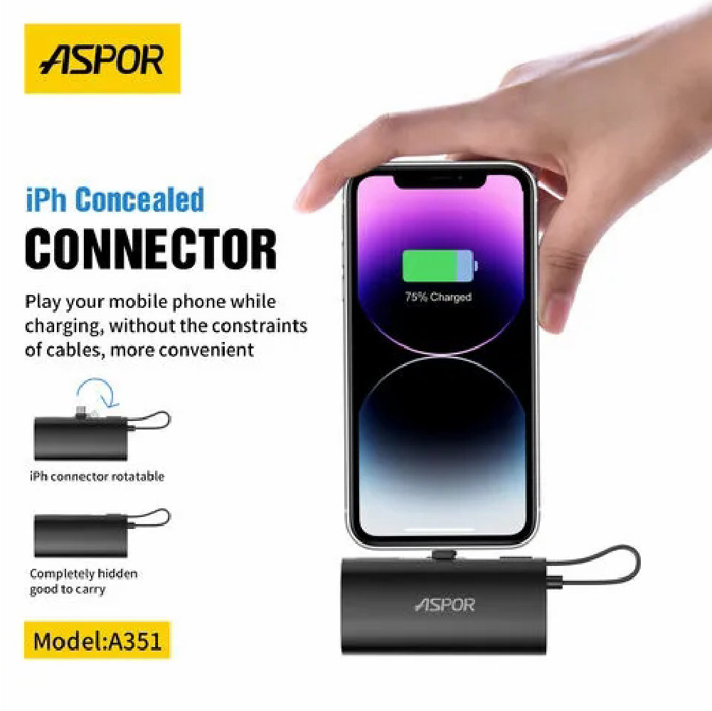 Aspor A351 2IN1 IPHONE & TYPE-C Flexible Portable Mini 5000mAh Power Bank