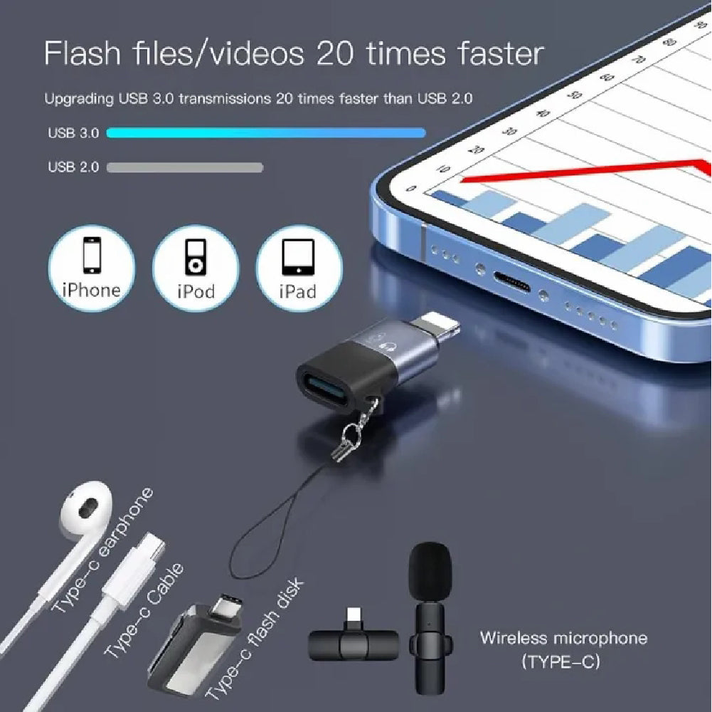 Usb-C To Lightning Otg Audio Adapter For Mic & Phone