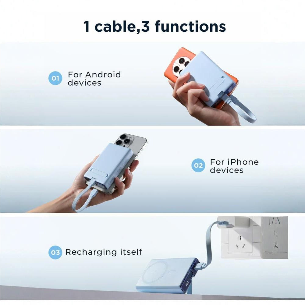 JOYROOM JR-PBM01 20W Wireless Power Bank 10000mAh with Built-in Cable&Kickstand Black