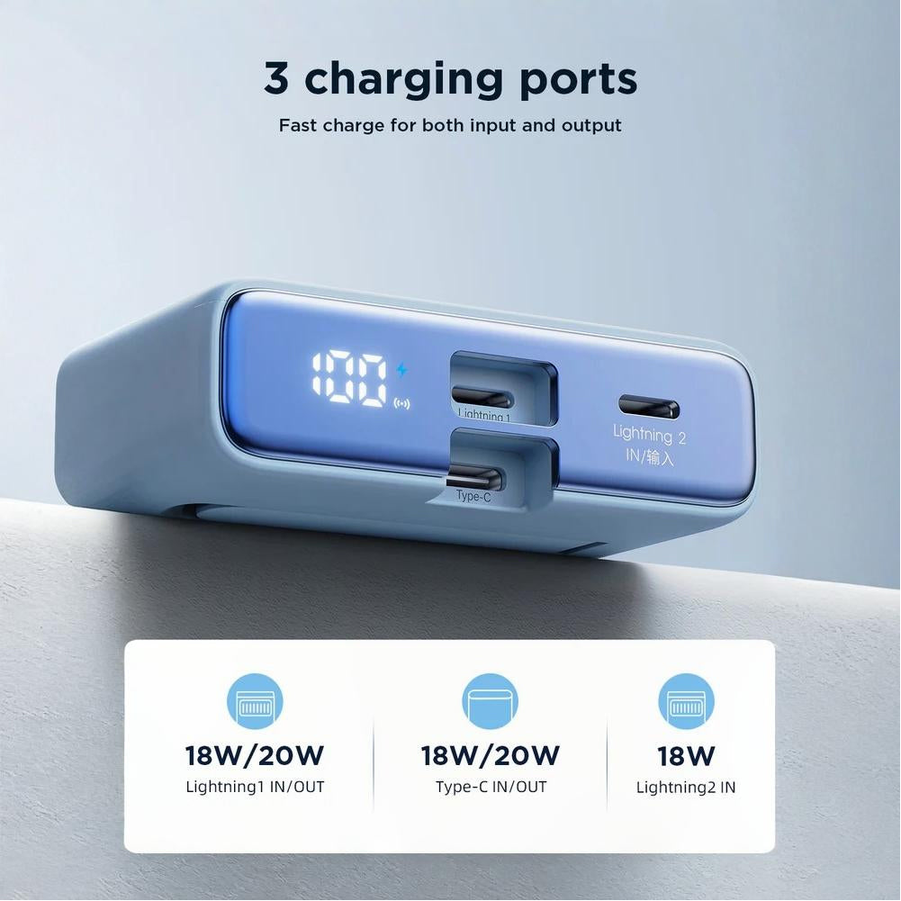 JOYROOM JR-PBM01 20W Wireless Power Bank 10000mAh with Built-in Cable&Kickstand Black