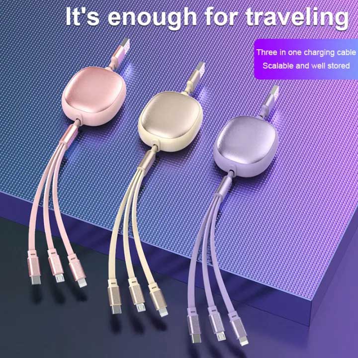 KISONLI 3-IN-1 MICRO USB TYPE-C AND IPHONE CHARGER CABLE MULTIPLE USB PORTS