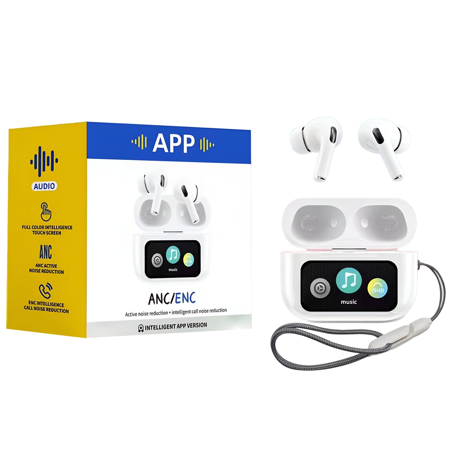 A9 PRO ANC/ENC Wireless Earbuds | Touch Control, Bluetooth 5.4, ZWSVIBE App Support, Black & White