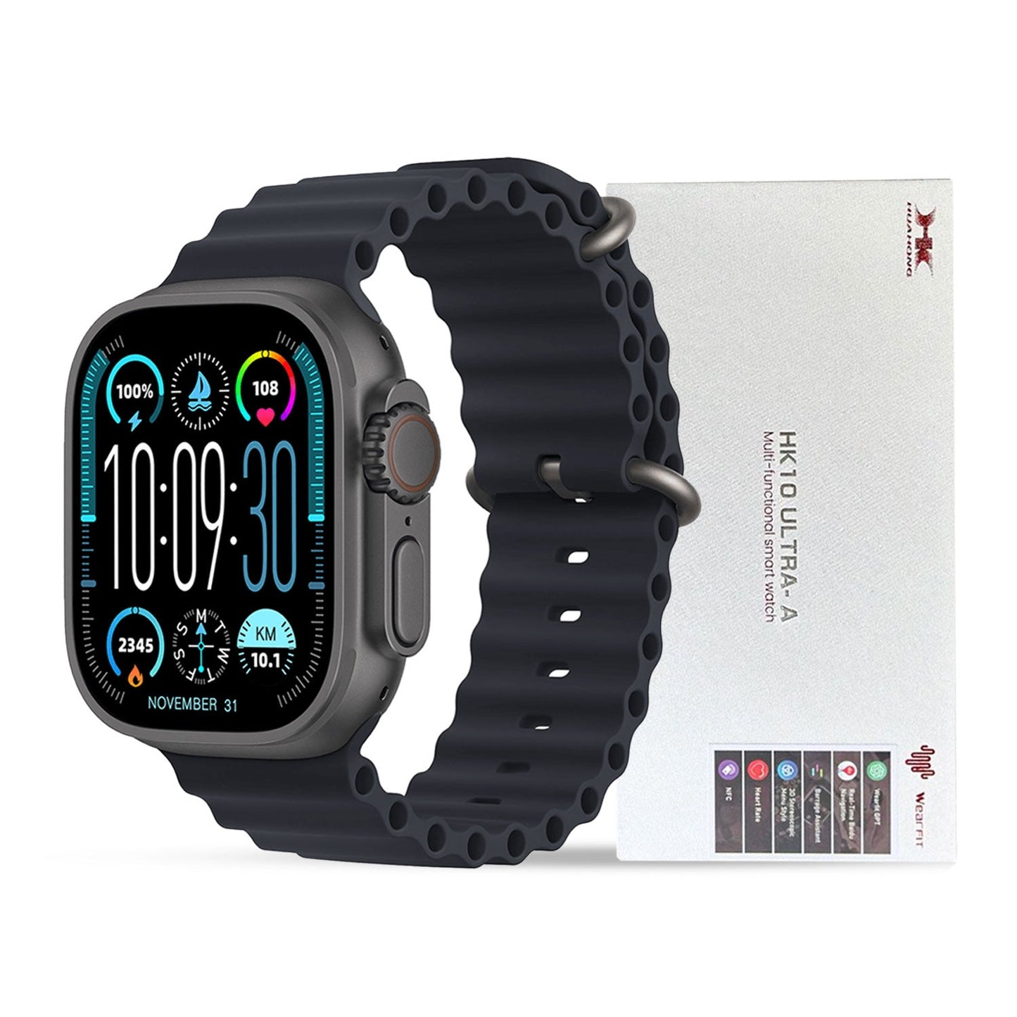 HK10 ULTRA-A SMARTWATCH 2.02 INCHES LARGE SCREEN WITH WEARFIT PRO APP 2 STRAPS BLACK