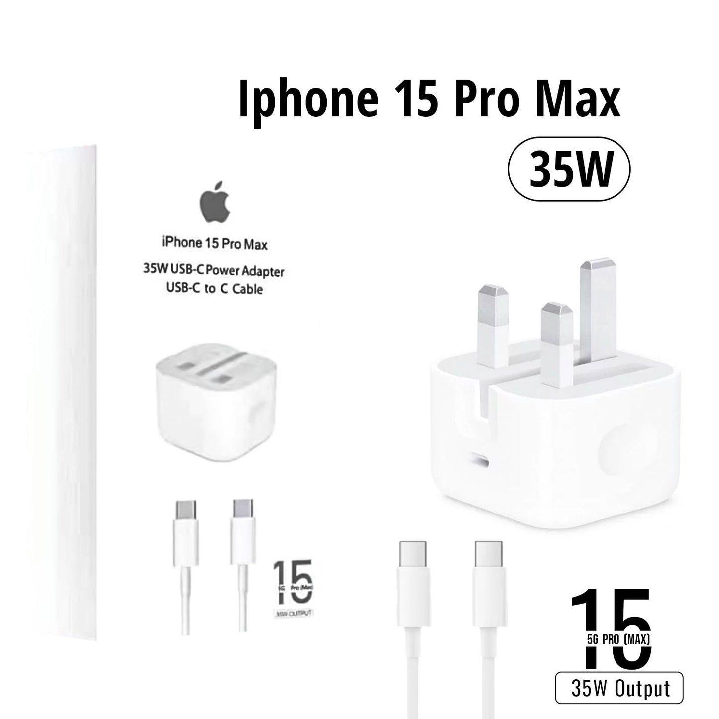 IPHONE 15 PRO MAX 3 PIN (UK PIN) 35W USB-C POWER ADAPTER