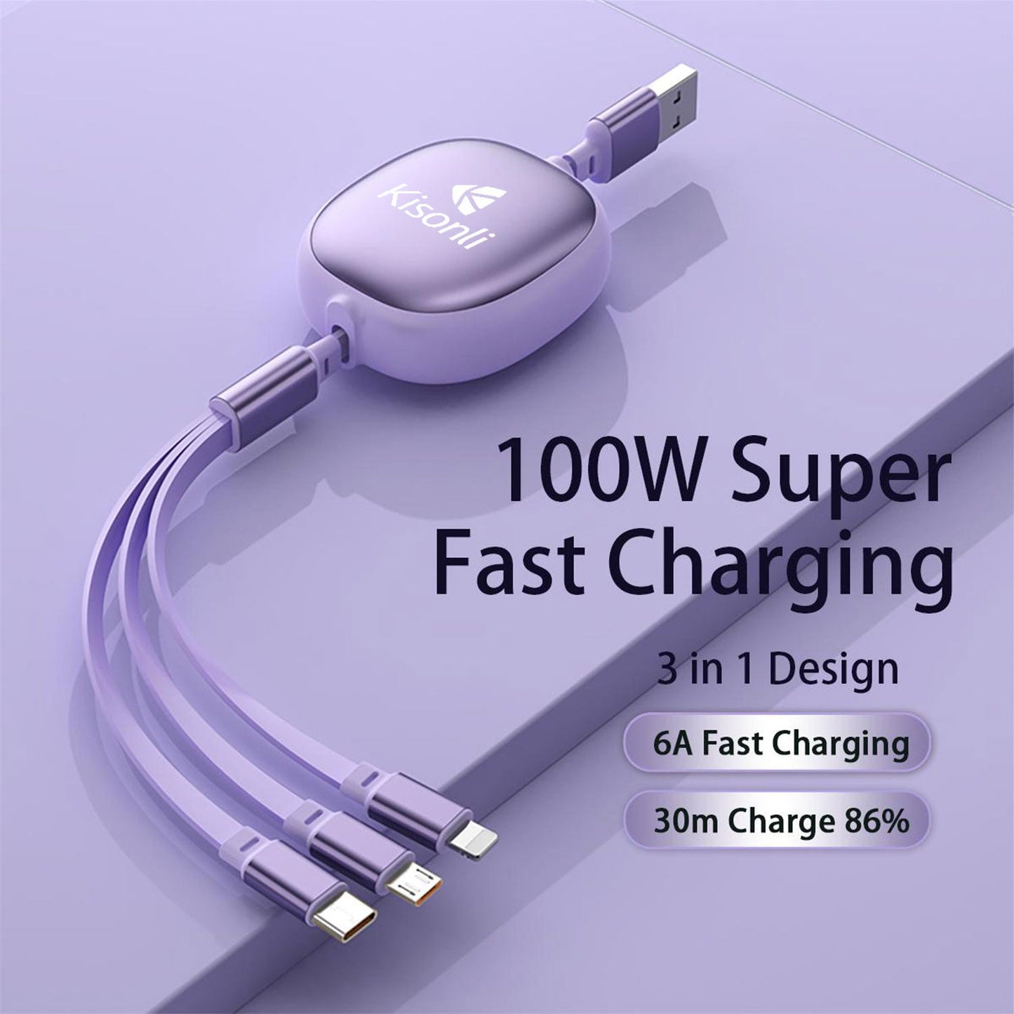 KISONLI 3-IN-1 MICRO USB TYPE-C AND IPHONE CHARGER CABLE MULTIPLE USB PORTS