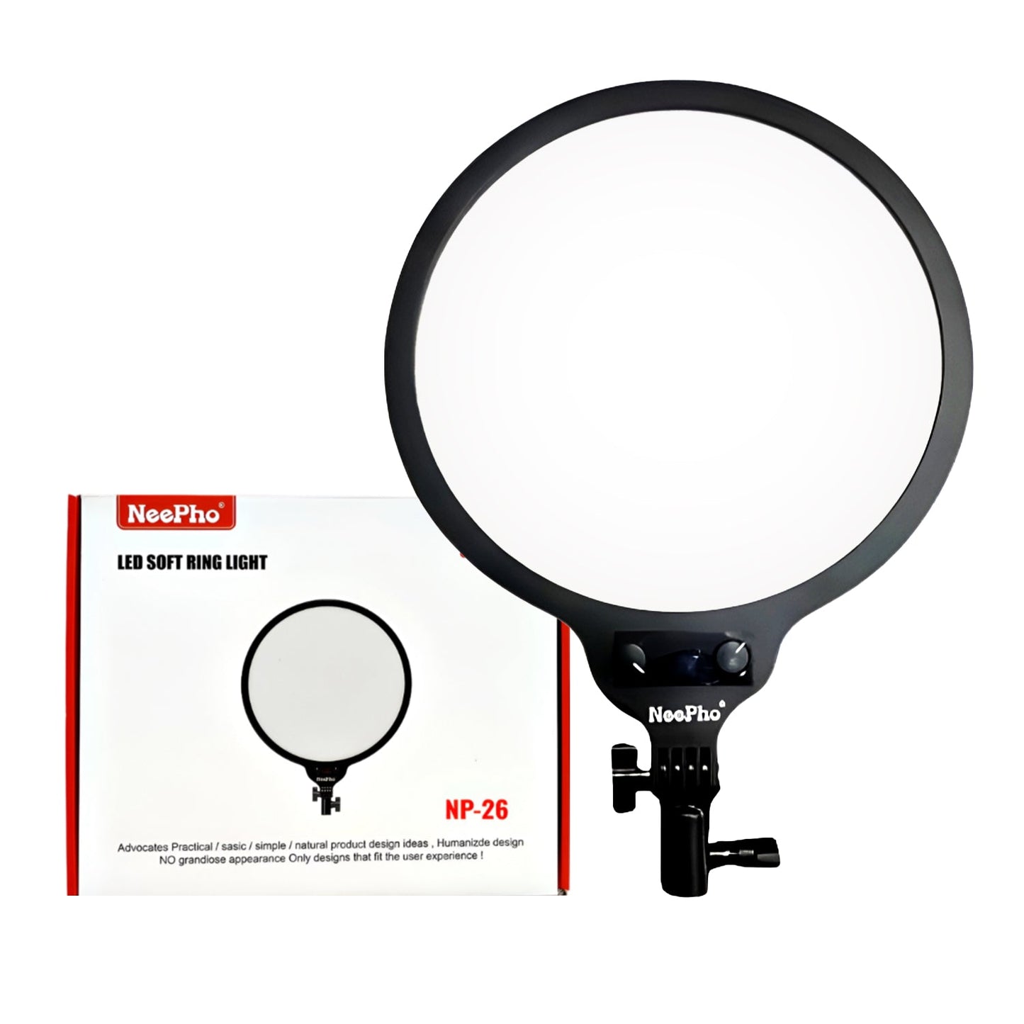 NEEPHO 26CM LED SOFT RING LIGHT WITH 360 ROTATING PAN TILT