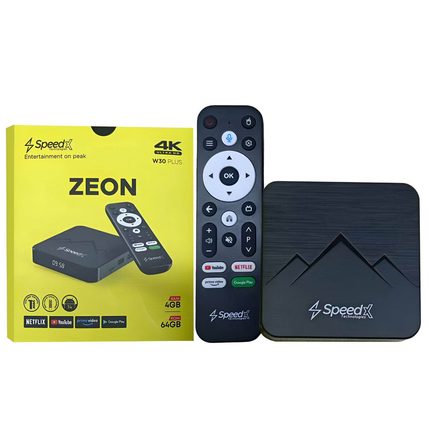 Speedx W30 Plus Zeon Quad-core Arm Cortex A53 Android 14.0v Dual Wifi Band 4k 60fps Smart Tv Box 4gb+64gb Air Mouse With Voice Control