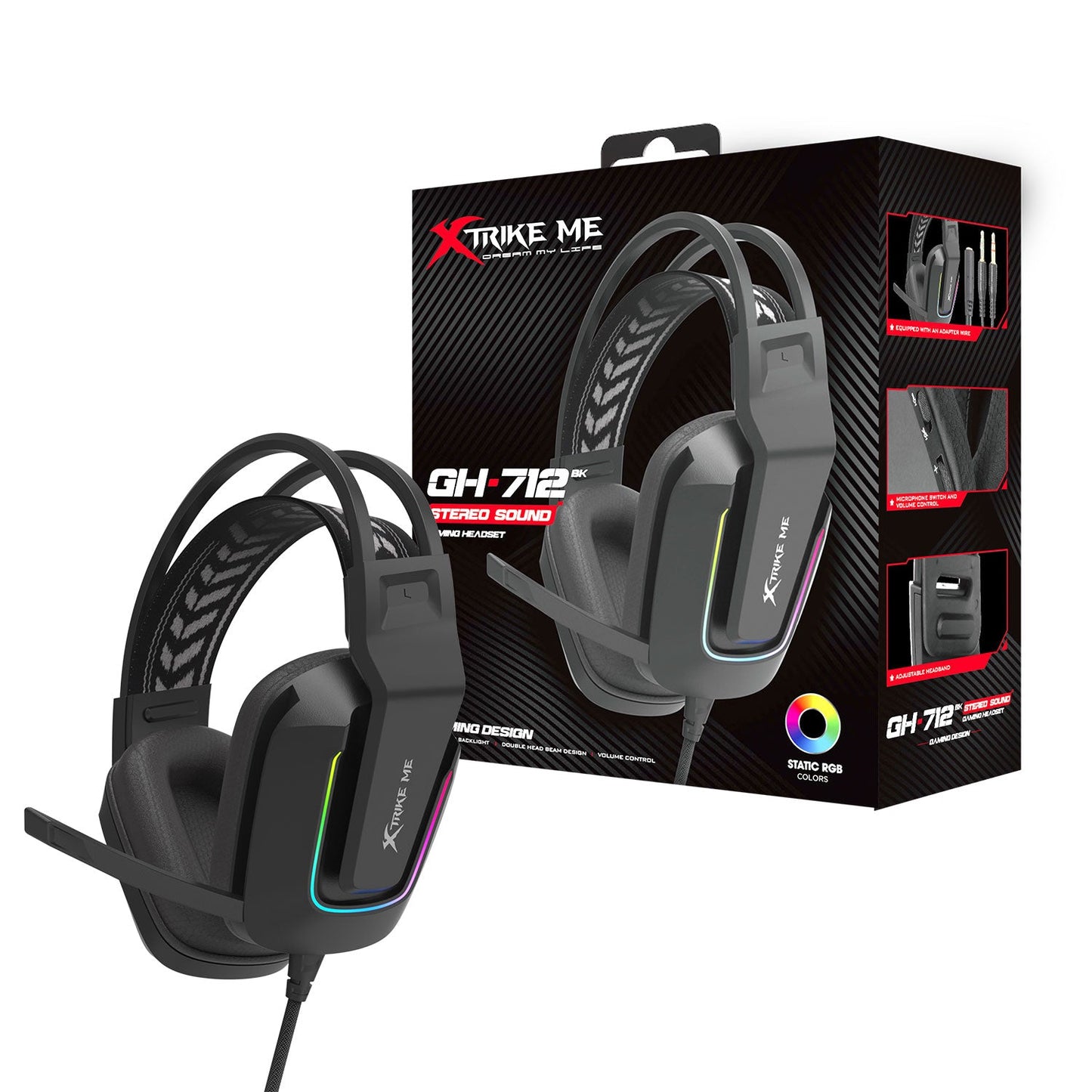 XTRIKE ME GH712 RGB GAMING HEADSET WITH NOISE REDUCTION MICROPHONE BLACK