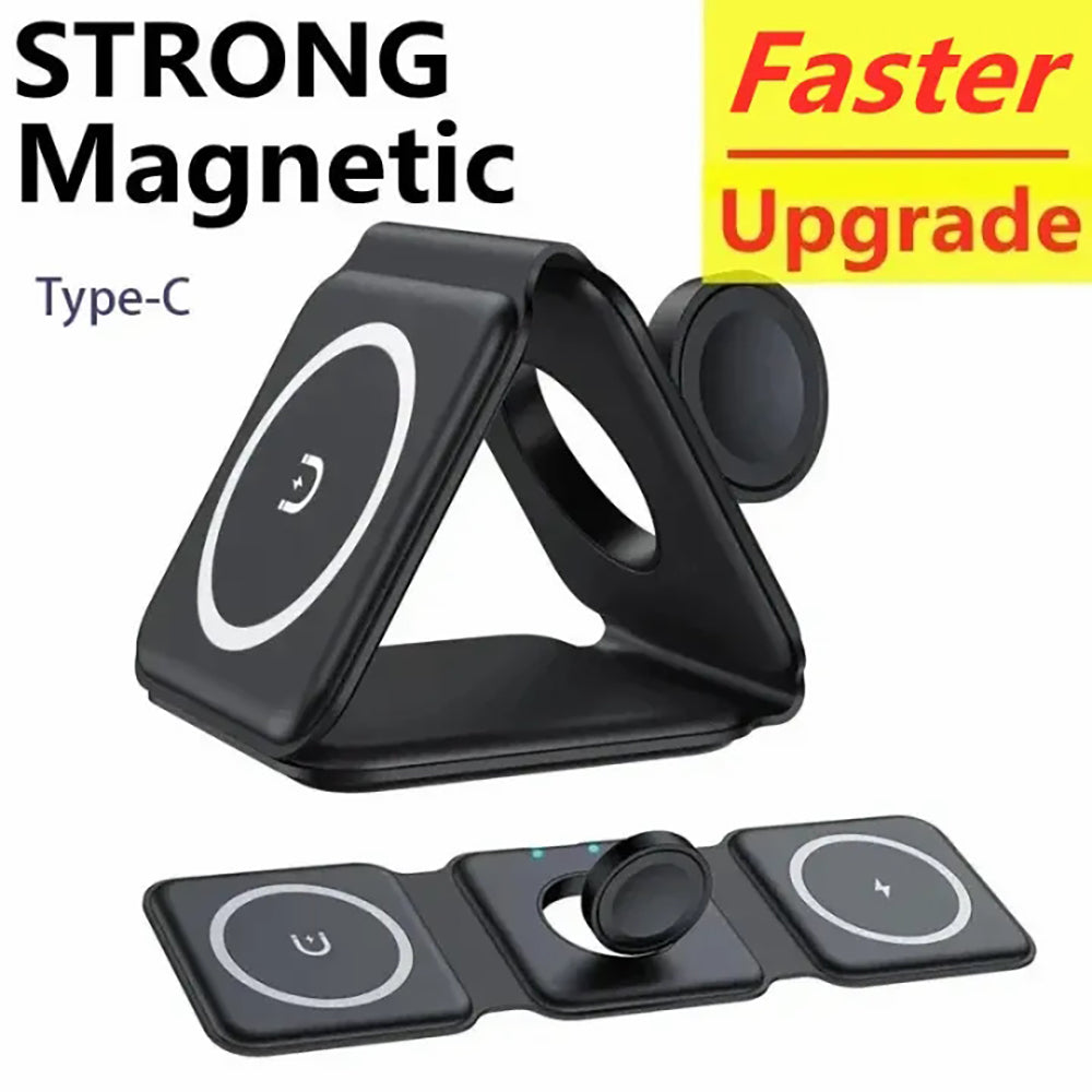 3 IN 1 15W FAST WIRELESS MAGNETIC CHARGING PAD FOR IPHONE, AIRPODS, SMARTWATCH