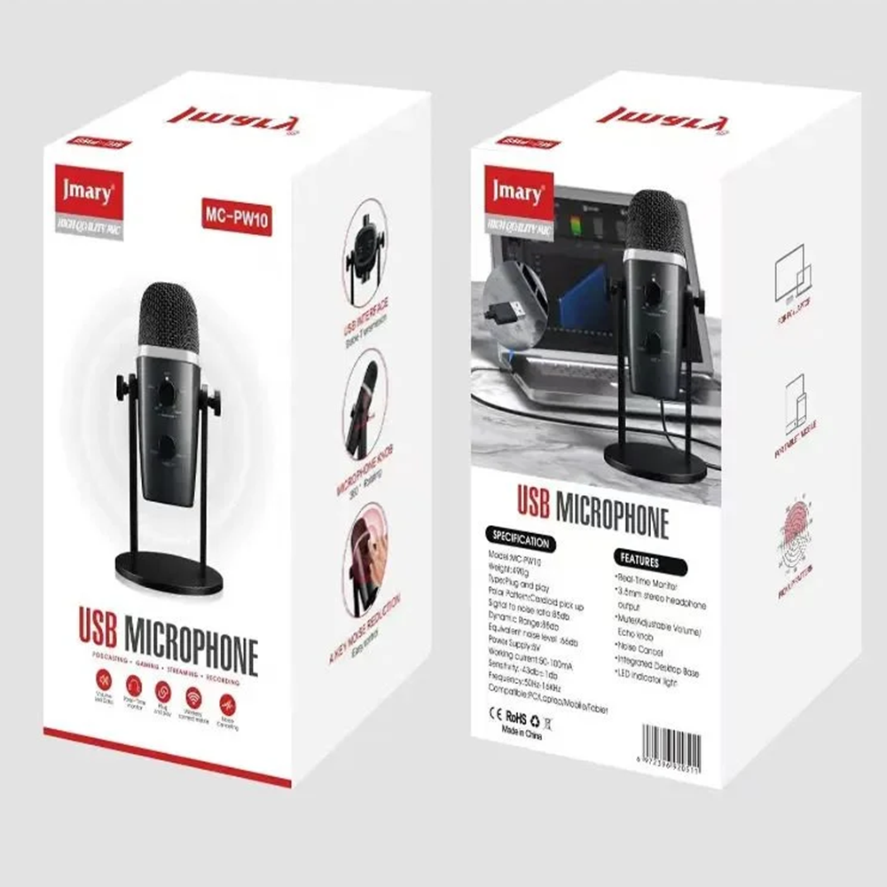 Jmary MC-PW10 Professional USB Microphone for pc and mobile For Podcasting With Noise Reduction