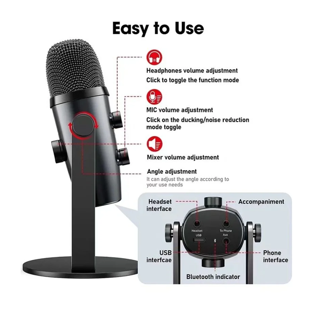 Jmary MC-PW10 Professional USB Microphone for pc and mobile For Podcasting With Noise Reduction