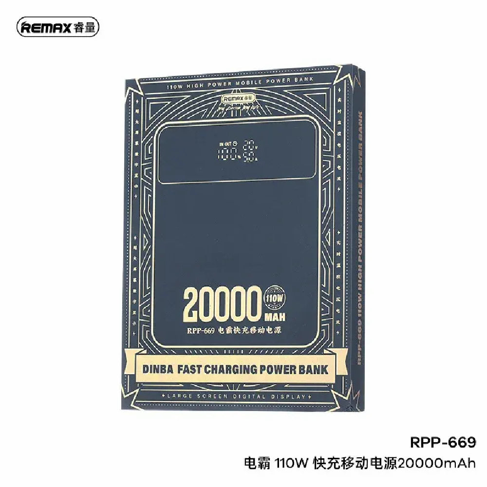 REMAX RPP-669 DINBA SERIES 110W +22.5W FOR LAPTOP AND MOBLIE FAST CHARGING POWER BANK 20000MAH